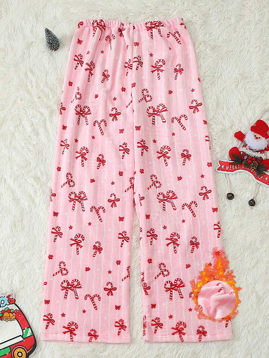 Women's Flannel Pajama Pants With Christmas Print, Autumn/Winter - Pink - View 1