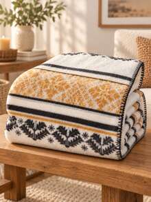 1pc Soft Textured Throw Blanket With Tassels, Cozy Lightweight Blanket For Sofa, Bed, Living Room & Home Decor, All-Season Use - Yellow - View 3