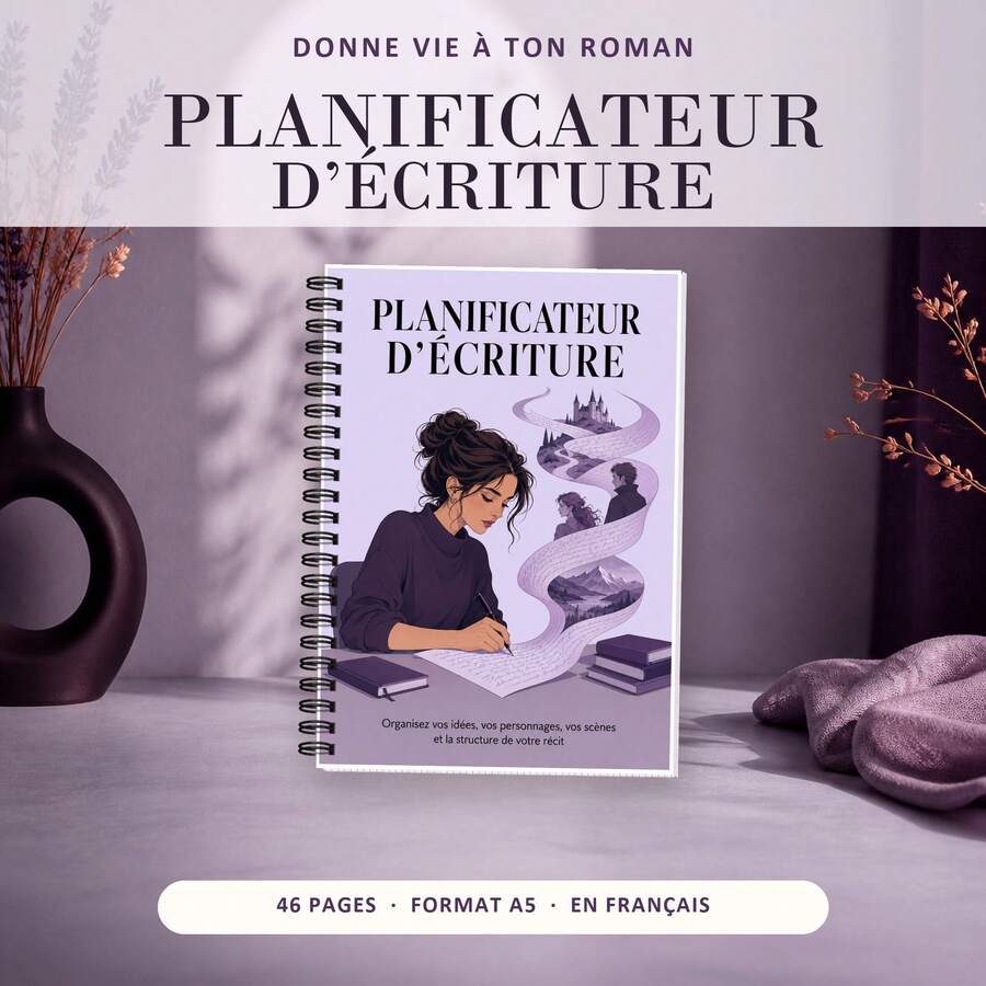 Spiral Notebooks In French For Writers With Creative Writing Project Pages, Story Outlines, Character Profiles, Three Act Structure, Scene Development, Writing Goals, Word Count Tracking And Revision Checklists - A5 - View 1