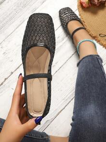 Women's Flat Mesh Lace Hollow Out Shoes, Summer New Style - Black - View 1