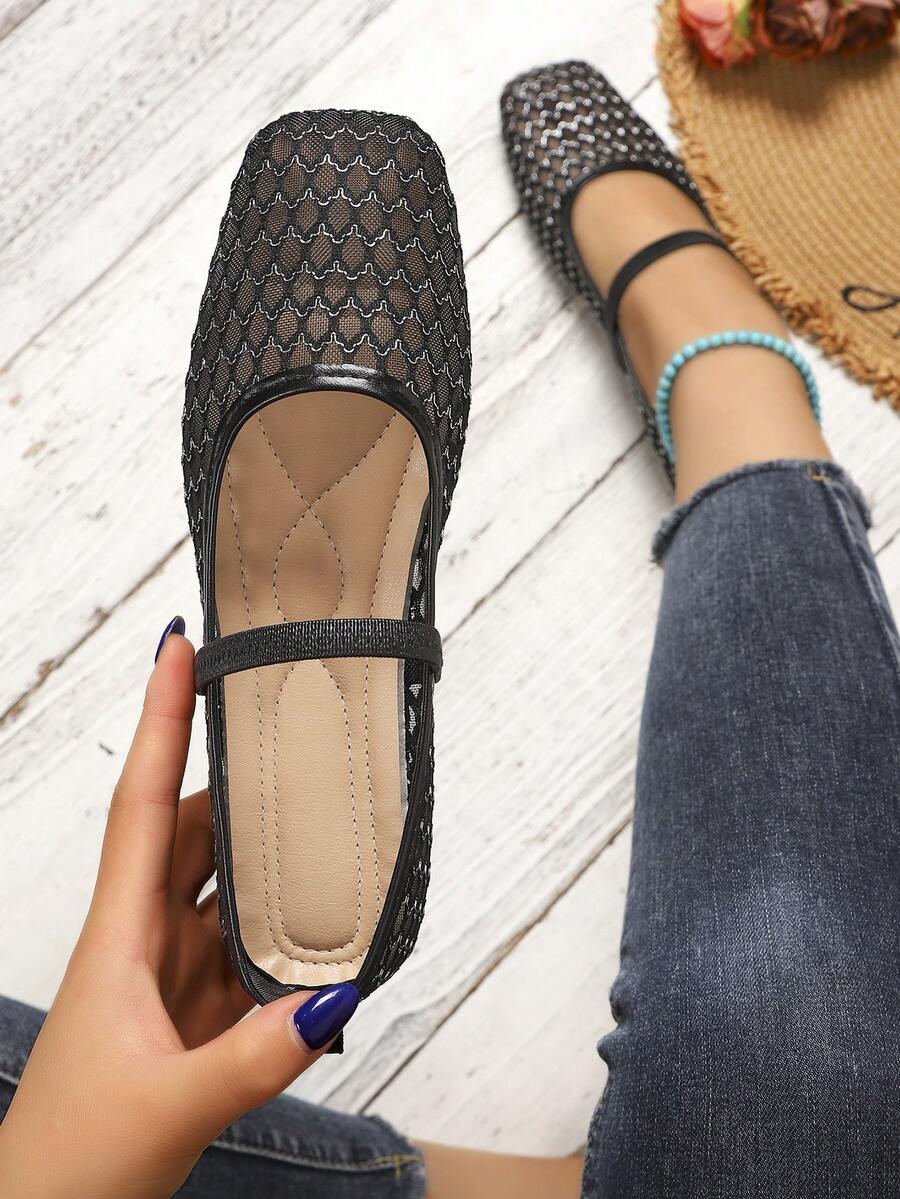 Women's Flat Mesh Lace Hollow Out Shoes, Summer New Style - Black - View 1