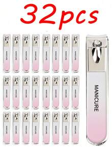 32/8/1pc Gradient Stainless Steel Nail Clipper Set, Large Opening, Premium Nail Clipper, Anti-Splash Nail Clipper, High-Quality Stainless Steel Nail And Toenail Clipper, Suitable For Trimming Hard Nails, Nail Clipper - Pink - View 8