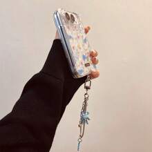 Ins Sweet Cute Pink Blue Floral Transparent Phone Case With Flower Chain Compatible With IPhone Duo Fold Ultra 18 Fold Case Anti-Drop Back Cover - Clear - View 7