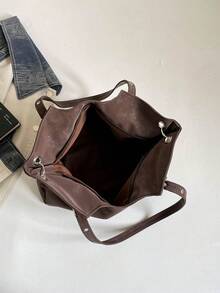 Women's Large Capacity Tote Bag, Vintage Dark Brown Large Shoulder Bag, Versatile Commuter Handbag With Star Pendant Decoration - Coffee Brown - View 5