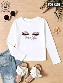 Girls' Cute Printed Long-Sleeve Casual Sports T-Shirt With Set-In Sleeves And A Round Neckline - White - View 10