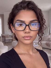 1 Pair Black Frame Rectangular Non-Prescription Glasses, Unisex Classic Cool Sleek Minimalist Design, Suitable For Street Photography, Beach Vacation, Casual Wear And Daily Fashion Accessory - Black Frame Clear Lens - View 4