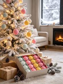 16pcs Flocked Christmas Ball Decorations Set, Christmas Flocked Balls, Warm Tone Flocked Christmas Decorations, Holiday Pre-Strung Hanging Decorations, Shatterproof Plastic Christmas Tree Ornament Set, Wedding Party Decorations - Pink - View 9
