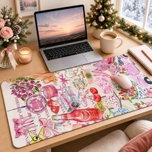 1 buah Alas Meja Coquette Collage, Alas Meja Motif Patchwork Retro Bunga Pita Merah Muda Lucu, Pelindung Meja Besar Anti Selip untuk Dekorasi Kantor Rumah - View 4
