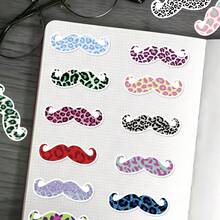 50Pcs Colorful Leopard Print Mustache Stickers, Cool Funny PVC Stickers For Laptop Water Bottle Luggage DIY Decoration - Multicolor - View 7