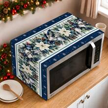 2DFLAT 1pc Blue Christmas Microwave Dust Cover, Silver Bell White Poinsettia Snowflake Border Kitchen Appliance Dust Cover Cloth - Multicolor - View 8