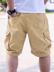 Men's Solid Color Drawstring Multi-Pocket Work Shorts Street Style - Khaki - View 2