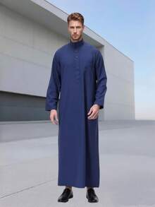 Men's Premium Casual Traditional Arabic Robe, Moroccan Robe/Wedding/Muslim Men's Robe, Suitable For Eid, Wedding And Daily Wear - Navy Blue - View 7