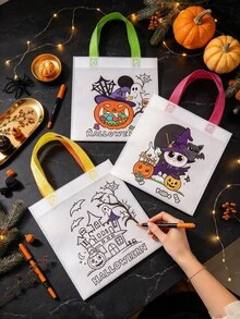 12/6/1pc Halloween DIY Gift Bags, Doodle Tote Bags, DIY Line Drawing Gift Bags With Colorful Handles, Atmosphere Decor, Photo Props, Suitable For Party Gift Packaging, Packaging Bags, Table Centerpiece Decoration, Gift Bags Included - Multicolor - View 4