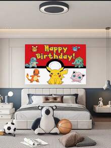 bandai Birthday Party Banner, Birthday Backdrop Banner, Multiple Classic Characters To Choose From, Clear Patterns, Can Be Hung Or Laid Flat, Perfect Decoration For Halloween, Christmas, Holiday And Birthday Party Scenes - Multicolor - View 10