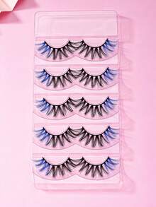 5 Pairs Blue Dual-Tone False Eyelashes, Fluffy Cross-Layered Cat Eye Lashes, Thick Natural Dramatic False Eyelashes, Suitable For Party, Event, Date And Holiday Makeup - View 6