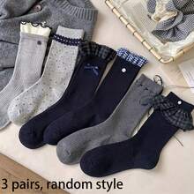 1/3/6 Pairs Set Of Autumn/Winter Cute Girly Long Socks With Plaid Lace Trim, Versatile Mid-Calf Socks Suitable For Home Use And Outdoor Leisure. - Multicolor - View 8