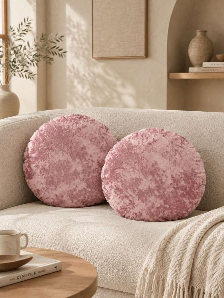 1pc/2pcs Plain Velvet Circular Pillow Case, Simple Velvet Asymmetrical Decorative Pillow Cover For Living Room, Bedroom, Sofa, Garden, Diameter 45cm, Excluding Inner Pillow