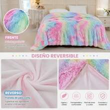 Multicolor Long Pile Blanket For Bed And Sofa, Soft And Fluffy 160x220 Cm Throw, Reversible Bedspread With Warm And Cozy Design For Your Home - Multicolor - View 9
