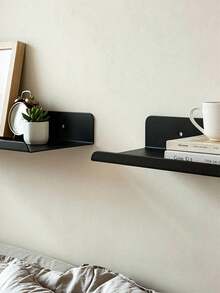 2Pcs Minimal Black Metal Floating Wall Shelf, One‑Piece Iron Wall Mount Display Rack, Raised Lip Edge Storage Shelving For Bedroom Bathroom Kitchen Home Decor - Multicolor - View 11
