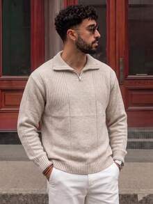 Lookun Men's Loose Straight Fit Mock Neck Knit Sweater, Casual Commute Daily Wear, Autumn/Winter - Apricot - View 1