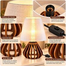 Abajur de Mesa Decorativo MDF com Cúpula Luminária para Quarto Sala Cabeceira Modelo ABJ01 - ABJ01 - Visão 6