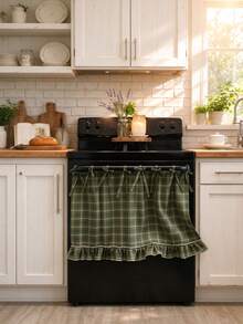 1pc Farmhouse Plaid Oven Curtain With Ruffled Hem, Tie-On No-Drill Appliance Cover Skirt For Kitchen Stove Dishwasher Washing Machine, Rustic Checkered Cottage Decor To Hide Clutter, Easy Install Kitchen Curtain - Multicolor - View 6