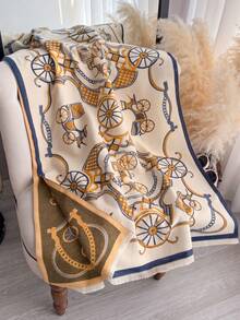 1pc Premium Horse Pattern Jacquard Faux Cashmere Warm Scarf For Women, Fashionable & Versatile For Fall/Winter Outfits & Decor - Multicolor - View 8