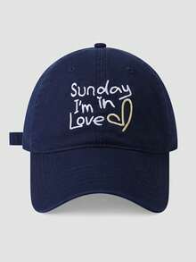 1pc Letter Sunday, I'm In Love, Heart Pattern Embroidered Baseball Cap, Unisex Couple Style, Solid Color Soft Top Hat, Adjustable Curved Brim - Multicolor - View 13