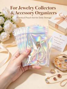 200-10pcs Gradient Color Jewelry Storage Bags, Reusable Sealable Bags With Transparent Window, Holographic Iridescent Effect, Portable Storage For Earrings, Necklaces And Accessories, Sealed Jewelry Storage Bags, Dust-Proof And Anti-Oxidation Bags - Multicolor - View 2