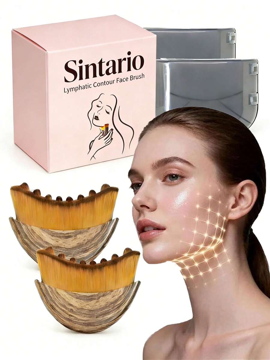 New Lymphatic Contour Face Brush, Lymphatic Drainage Facial Massager Brush For Chin & Neck Contour, Soft Bristles Suitable For All Skin Types, 5/4/3/2/1pc Ergonomic Beauty Tools With Portable Boxes