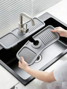 1pc Silicone Faucet Splash Guard Mat, Non-Slip, Quick-Drying, Absorbent, Easy To Clean, Bathroom Sink Drain Tray, Marble Countertop Sink Organizer - Multicolor - View 2