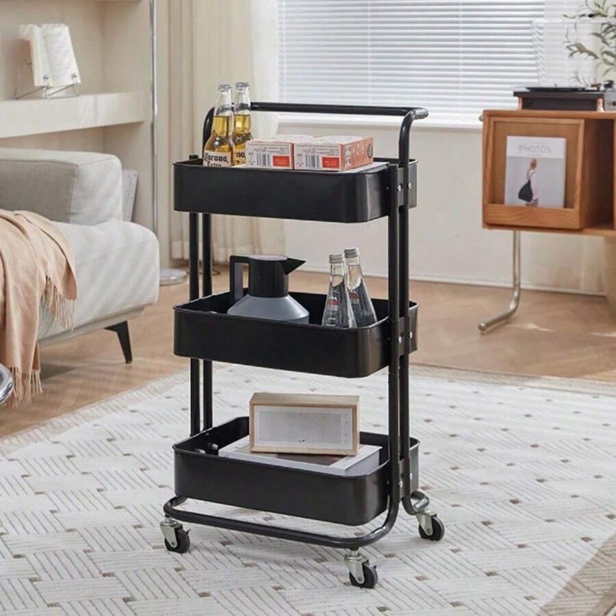 A Cart Rack Floor-Standing Multi-Layer Bathroom Toilet Living Room Storage Trolley Kitchen Gap Storage Storage - Black - View 1