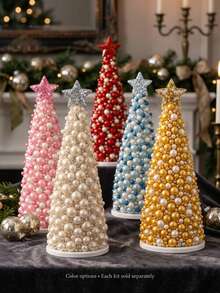 DIY Christmas Beaded Tree Kit, Pearl & Rhinestone Craft Set With Foam Cone Bases, Handmade Holiday Tree Making Supplies For Adults, Sparkling Tabletop Christmas Ornaments, Party Decor & Festive Home Decoration - Standard - View 11