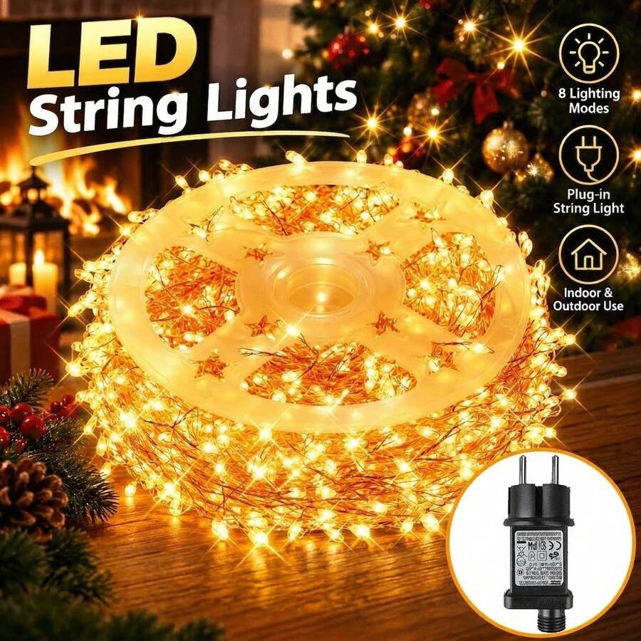 Lampu Hias LED Besar yang Dapat Dicolokkan, Lampu Peri Dalam/Luar Ruangan, 1200/800/500/300 LED Lampu Berkedip Bentuk Kembang Api dan Kunang-kunang, 8 Mode Pencahayaan dengan Fungsi Memori, Cocok untuk Pesta, Pernikahan, Taman, Natal, Dekorasi Liburan, IP44