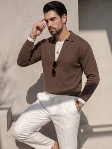 Men's Colorblock 2 In 1 Deep V-Neck Business Casual Commute Loose Fit Pullover Knit Sweater Top, Autumn/Winter - Coffee Brown - View 3