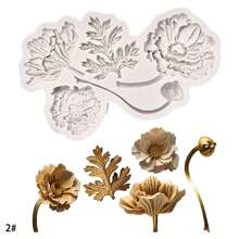 Leaf & Flower, Floral, Rose Silicone Mold - Resin Mold - Home Decor DIY Tool - Jewelry Casting Clay Resin Plaster Mold 1pc - Light Grey - View 4