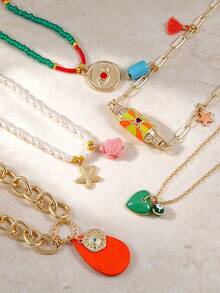 Set Kalung Manik-Manik Berlapis-lapis Buatan Tangan Motif Kerang Laut, Ikan, Bintang Laut, dan Kepiting Gaya Bohemian, Dapat Ditumpuk, Cocok untuk Liburan Pantai dan Pesta Wanita - MultiWarna - View 5