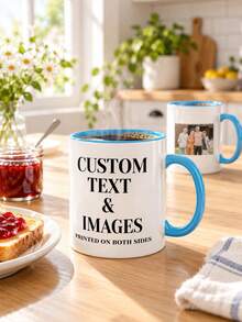 11oz Customized Photo Coffee Mug, Personalized Ceramic Tea Cup, Double-Sided Printed Text And Image, Customizable Dual-Color Body And Colorful Handle Inner Wall, Suitable For Office And Home, Unique Birthday, Christmas, Anniversary, Wedding Gift For Him/Her, 1pc - Multicolor - View 6