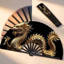 Large Foldable Hand Fan With Gold Dragon Pattern, Chinese Style Handheld Fan, Suitable For Festival Celebration, Cosplay Photography Accessory - Multicolor - View 6