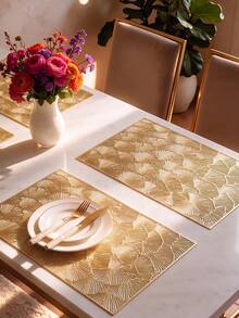 8pcs, Gold Rectangular Hollow PVC Placemats, Washable Table Decor Mats, Non-Slip Odorless Tableware Mats, Breathable Heat Dissipation Western Style Mats, Suitable For Restaurants, Cafes, Homestays, Applicable For Festivals, Parties, Gatherings, Birthdays, Weddings, Dinner Parties. - Multicolor - View 1