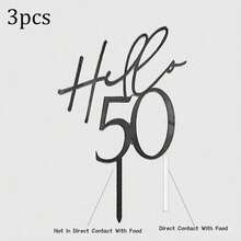 6pcs/3pcs/1pc Hello 18th 30 40 50 60 Birthday Cake Topper, Acrylic Black Happy Birthday Cake Decorations, Gift - Black - View 20