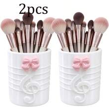 2pcs/1pc Cute Pink Bow Multipurpose Storage Cup, Treble Clef Embossed Makeup Brush Holder, White Desktop Vanity Organizer, Can Be Used As Toothbrush Holder & Pen Holder For Bathroom Desk - Multicolor - View 13