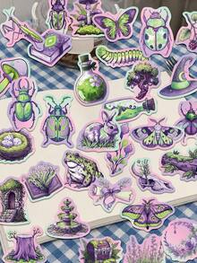 50pcs Green & Purple Forest Stickers For Planner, Diary, Envelope, Greeting Card, Luggage, Phone Case, Skateboard, Tablet, Guitar, Sealing, Party Gift - Multicolor - View 3