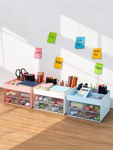 1pc Desktop Storage Box With Drawer, Makeup Organizer For Vanity, Desktop Organizer, Suitable For Desktop Storage - View 3