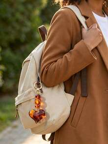 Vintage Style Heart-Shaped Keychain With Amber And Tortoiseshell Patterns;Bag Charm Featuring Mayan Inspired Leopard Print And Brown Bead Accents Christmas Gift - Multicolor - View 9