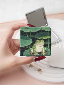 1PC Ins Lotus Pond Series Portable Vanity Mirror, Foldable Lightweight Ultra-Thin Convenient Hand Mirror, PU Leather, Suitable For Multiple Scenarios And All People, Foldable Small Square Mirror, Pocket Mirror, Fresh Lotus, Koi, Frog Printed Pattern Design, Exquisite Handheld 180° Flip Cover, Multi-Functional Mini Mirror, Compact Mirror, Mirrors, Daily, Holiday, Birthday, Valentine's Day, Mother's Day - Multicolor - View 8
