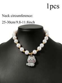 1 Adorable Faux Pearl Kitten Pendant Collar-Pet Necklace, Perfect For Everyday Wear For Kittens Cat Accessories - Multicolor - View 11