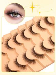 ENCHUW 7 Pairs False Eyelashes Fluffy Wispy Natural Look Fake Eyelashes C Curl Strip 3D Layered Lashes With Clear Band Suitable For Parties - Black - View 3