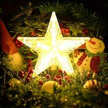 Star-Shaped Christmas Tree Topper Light, Warm White LED Star Topper Light, Transparent Five-Pointed Star Light; Suitable For Holiday Room And Bedroom Decorative Lighting, Perfect For Christmas Tree And Autumn/Winter Indoor Decoration. - Christmas Tree Topper - View 3
