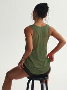 Sport Studio Solid Color Hollow Back Sports Tank Top, Fitness Tank Top, Gaming Set Tank Top - Army Green - View 2